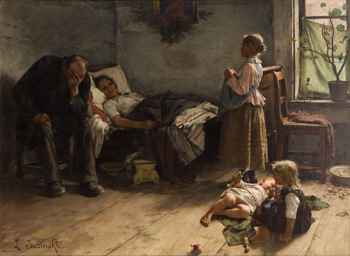 Zdzisław Jasiński - Chora matka (olej na płótnie, 122 x 165,5 cm), 1889. #PolishMastersofArt #ZdzislawJasinski