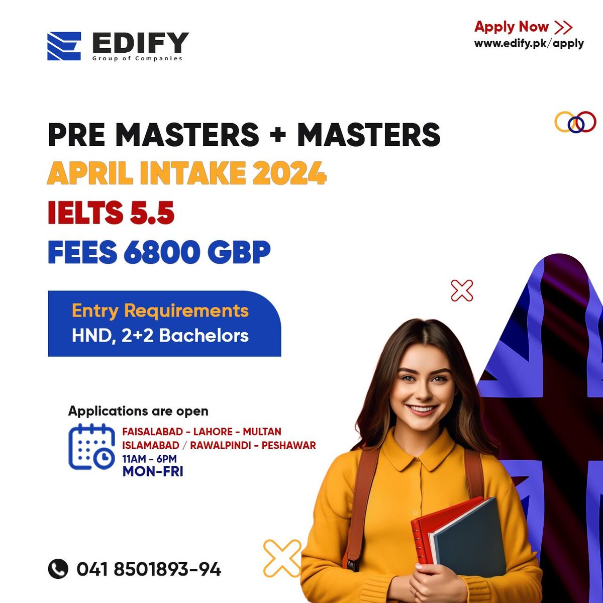 EdifyGroup_'s tweet image. 𝗔𝗽𝗽𝗹𝘆 𝗡𝗼𝘄 𝗶𝗻 𝗨𝗞 𝗙𝗼𝗿 𝗣𝗿𝗲-𝗠𝗮𝘀𝘁𝗲𝗿𝘀 &amp;amp; 𝗠𝗮𝘀𝘁𝗲𝗿𝘀 𝗔𝗽𝗿𝗶𝗹 𝗜𝗻𝘁𝗮𝗸𝗲 𝟮𝟬𝟮𝟰, 𝗜𝗘𝗟𝗧𝗦 𝟱.𝟱 𝗔𝗰𝗰𝗲𝗽𝘁𝗲𝗱!
.
Start your academic journey with us!
.
Apply Now for A Free Assessment 
edify.pk/apply-online 
.
#edifygroup #masters #premaster #uk