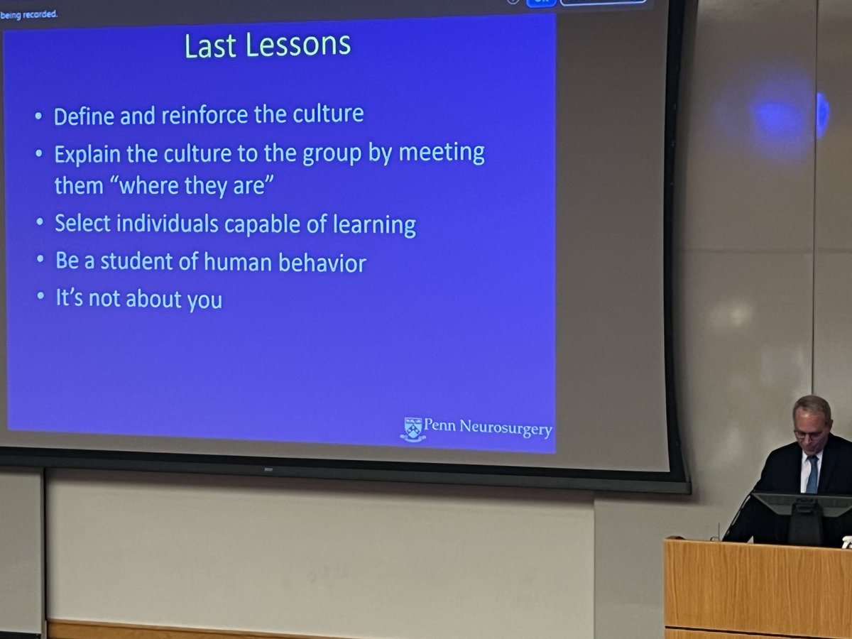 Great to have Dr. M. SeanGrady of @PennNSG give @Dukeneurosurg Grand Rounds yesterday. ‘Lessons on Leadership (Painfully Learned)'.Some real pearls on team building, including the importance of changing your leadership style when the situation demands it.