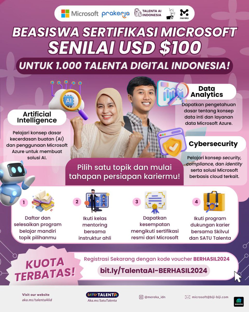 worksfess's tweet photo. Work! Ada info pelatihan gratis bersertifikat dari Microsoft, bisa dapet beasiswa langsung dari Microsoft klo kepilih. Bisa langsung akses di link berikut dan pake kodenya biar gratis. Semoga membantu! https://t.co/UAXvtcipie