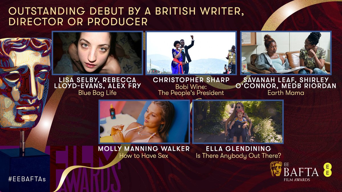 The Outstanding Debut by a British Writer, Director or Producer nominees💫 LISA SELBY, REBECCA LLOYD-EVANS, ALEX FRY CHRISTOPHER SHARP SAVANAH LEAF, SHIRLEY O'CONNOR, MEDB RIORDAN MOLLY MANNING WALKER ELLA GLENDINING #EEBAFTAs