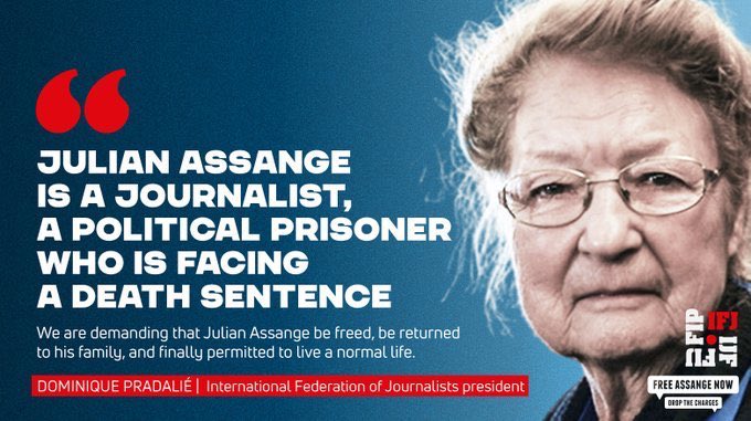 “Julian Assange is a journalist, a political prisoner who is facing a death sentence” President of International Federation of Journalists Dominique Pradalié @IFJGlobal @DomPradalie #FreeAssange #FreeAssangeNOW