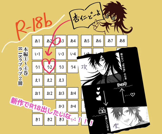 #創作BLオンリー関係性自論4
2月24日(土)23:00〜2月25日(日)22:50
ピクスク 【R18bエリア/う2】  

紙本:創作BL漫画『底無し黒のまなこには』①〜④の通販
データ:シュウ❌凰太R18の2作品
を頒布します〜〜!
そして新作シュ凰R18漫画も出したいな〜😆 