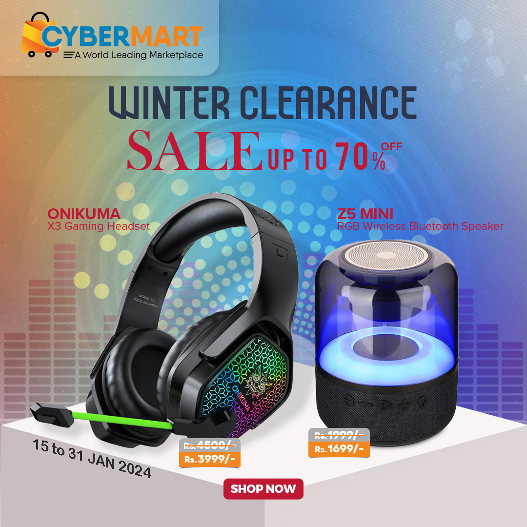Music Gadgets for Music Lovers! Whether you need gaming or song gadgets, we have covered it all.

Up to 70% OFF
Free Home Delivery
Free Open Box Delivery at Your Doorstep

Buy: cybermart.pk/onikuma-x3-gam…
Buy: cybermart.pk/Z5-MINI-RGB-Wi…

#gamingheadset #wirelessspeaker #bluetoothspeaker