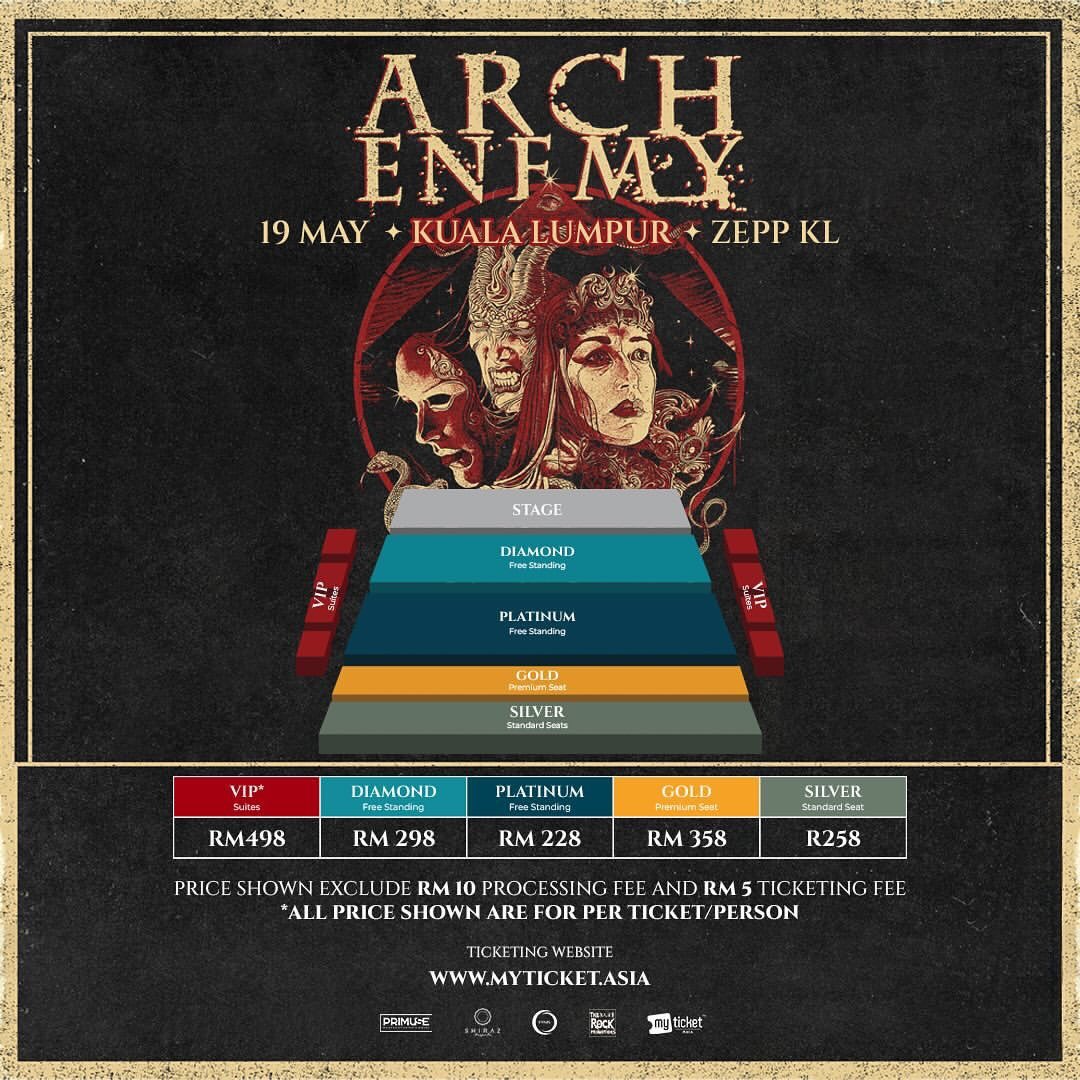 ARCH ENEMY Deceivers Asia Tour 2024 19 May 2024 • Zepp KL tickets available 22 January: myticket.asia