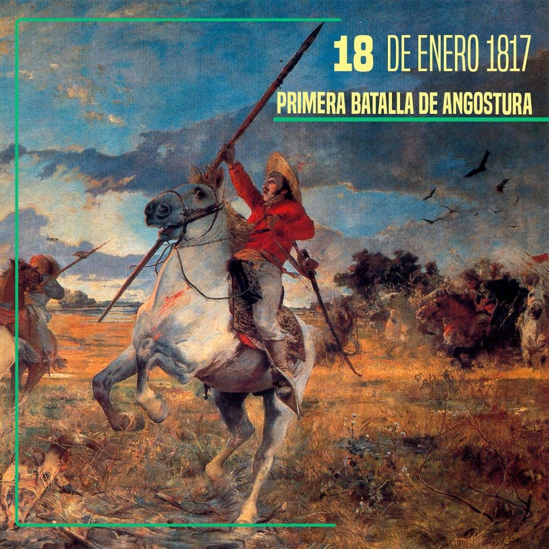 #Efemérides 🗓️|| El #18Ene de 1817 se ejecuta la Primera Batalla de Angostura, hecho histórico que marco el primer intento de nuestros excelsos patriotas venezolanos en su afán por tomar la ciudad a orillas del Orinoco. @MPPEDUCACION @DGCPatrimonioy2 #VenezuelaFuerzaEconómica