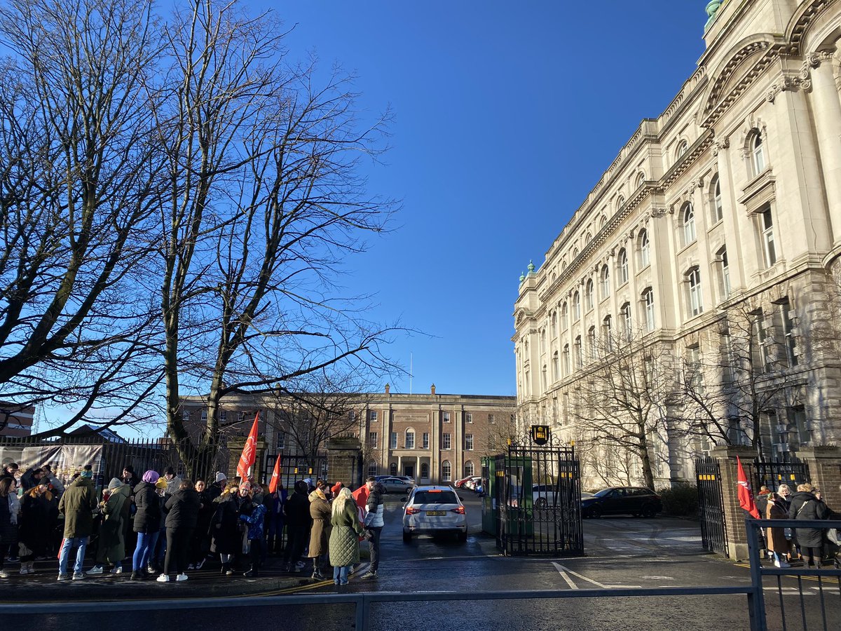 Teachers and school staff from across Belfast picketing outside the Royal Belfast Academical Institution.

Workers told me they were not only concerned about their own pay, but about how lack of funding for schools is impacting on the students.