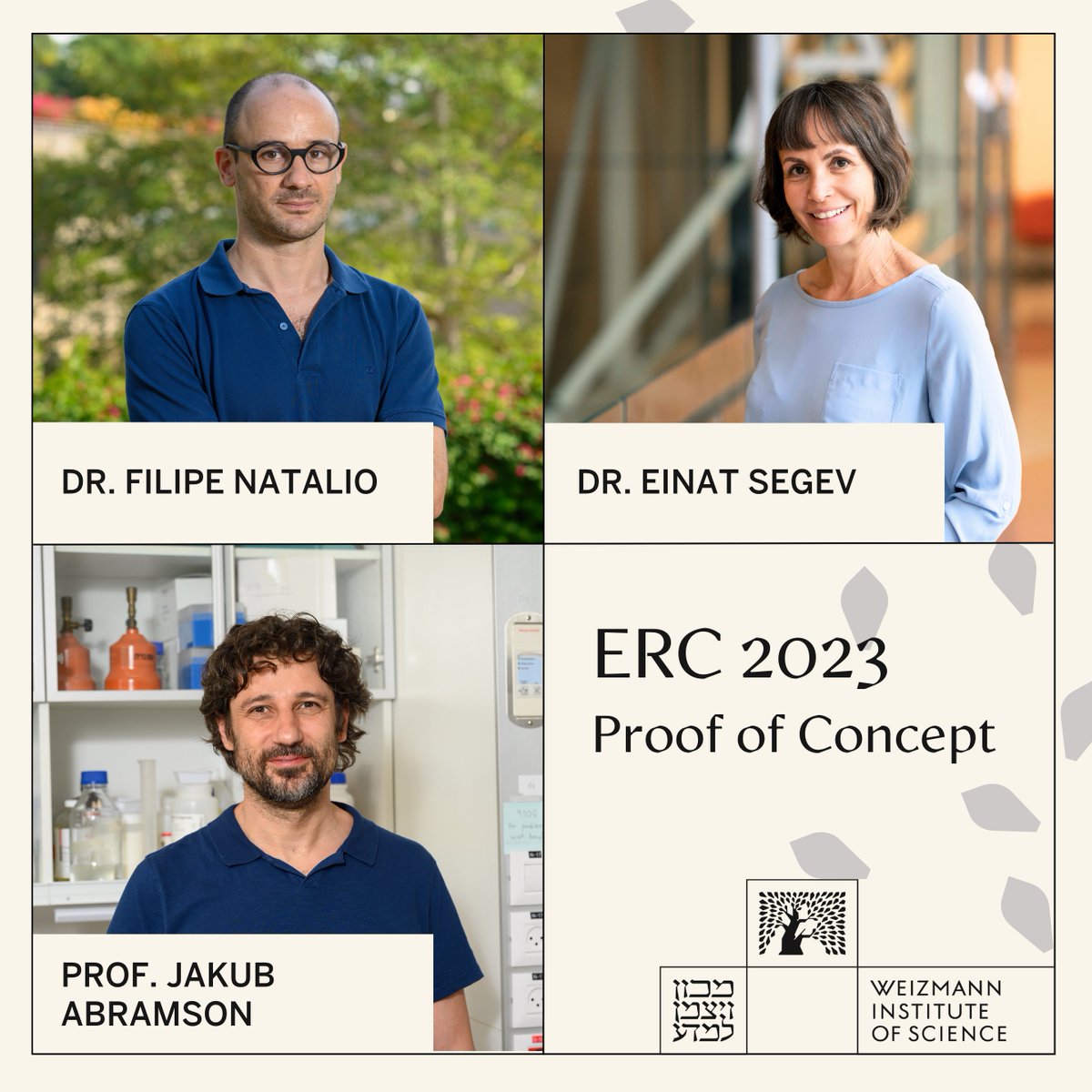 Congratulations to Prof. Jakub Abramson @TheAbramsonLab of the Immunology and Regenerative Biology Department and to Drs. @SegevEinat and @filipenatalio of the Plant and Environmental Sciences Department upon receiving the @ERC_Research 2023 Proof of Concept Grant #ERCPoC