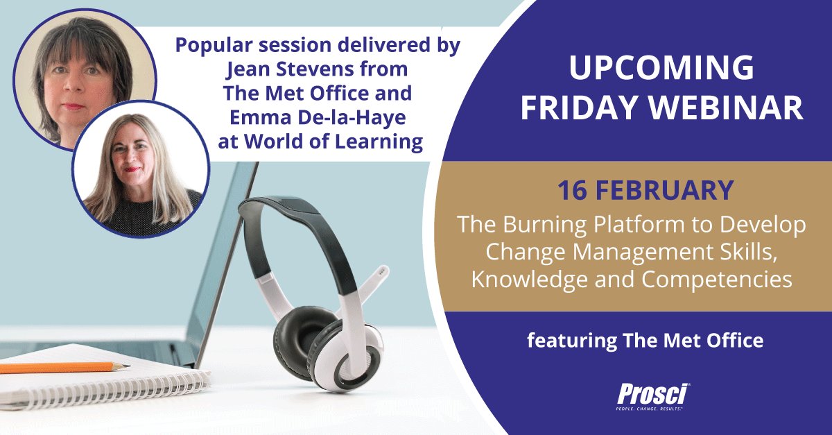 Did you miss out on guest speaker Jean Stevens and Emma de-la-Haye's seminar at the World of Learning Conference and Exhibition? 

We are running their popular session as a webinar 💻

✏️ hubs.ly/Q02gPqNJ0

Empower yourself to navigate change with confidence!

#ProsciEurope