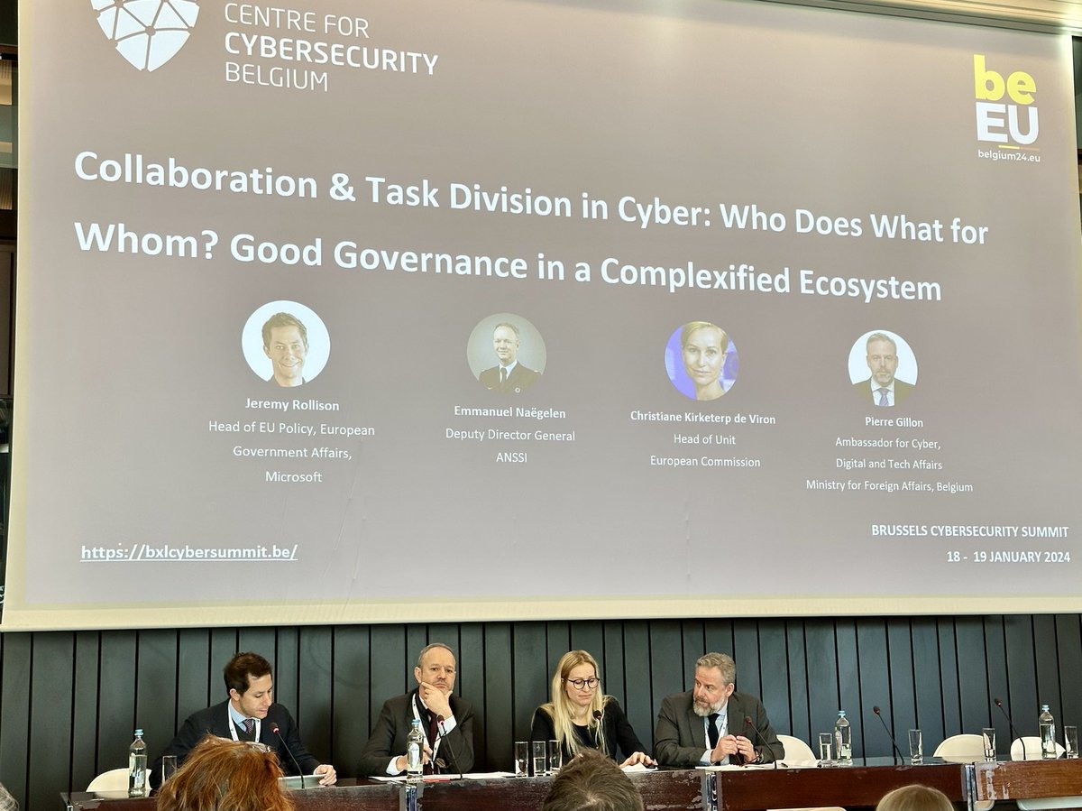 Cyber = Complex. At ⁦@CCBbelgium⁩ conference listening to the difficulties and opportunities for good governance in cyber. Speakers from ⁦@ANSSI_FR⁩, ⁦@BelgiumMFA⁩ and ⁦@Cybersec_EU⁩. ⁦@MicrosoftEU⁩ with the honour to moderate. ⁦@rollisonj⁩