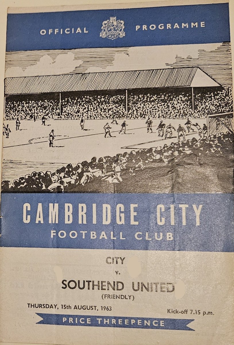 Thursday's August 1963 #footyprog is a preseason friendly <a href="/cambridgecityfc/">Cambridge City FC</a> 2 <a href="/SUFCRootsHall/">Southend United FC</a> 3 <a href="/sufc_fans/">Southend United Fans</a> <a href="/NorthernPremLge/">The Pitching In Northern Premier League</a> <a href="/nlprogs/">Non-League Programmes</a>
