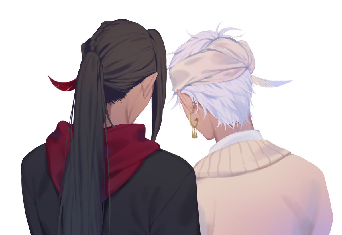 2boys multiple boys jewelry earrings ponytail long hair male focus  illustration images