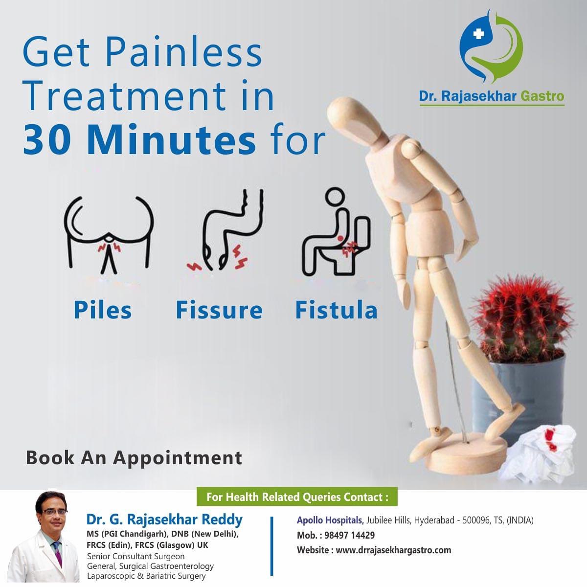 Best piles, Fistula, fissure treatment in Hyderabad 

#DrGRajashekar #piles #pilestreatment #fistulatreatment #fissuretreatment #lasertreatment #painless #procedure #nocuts #nowounds #contactus #callnow #hyderabad #gastropost #gastrosurg #gallbladder #hernia   #hyderbad