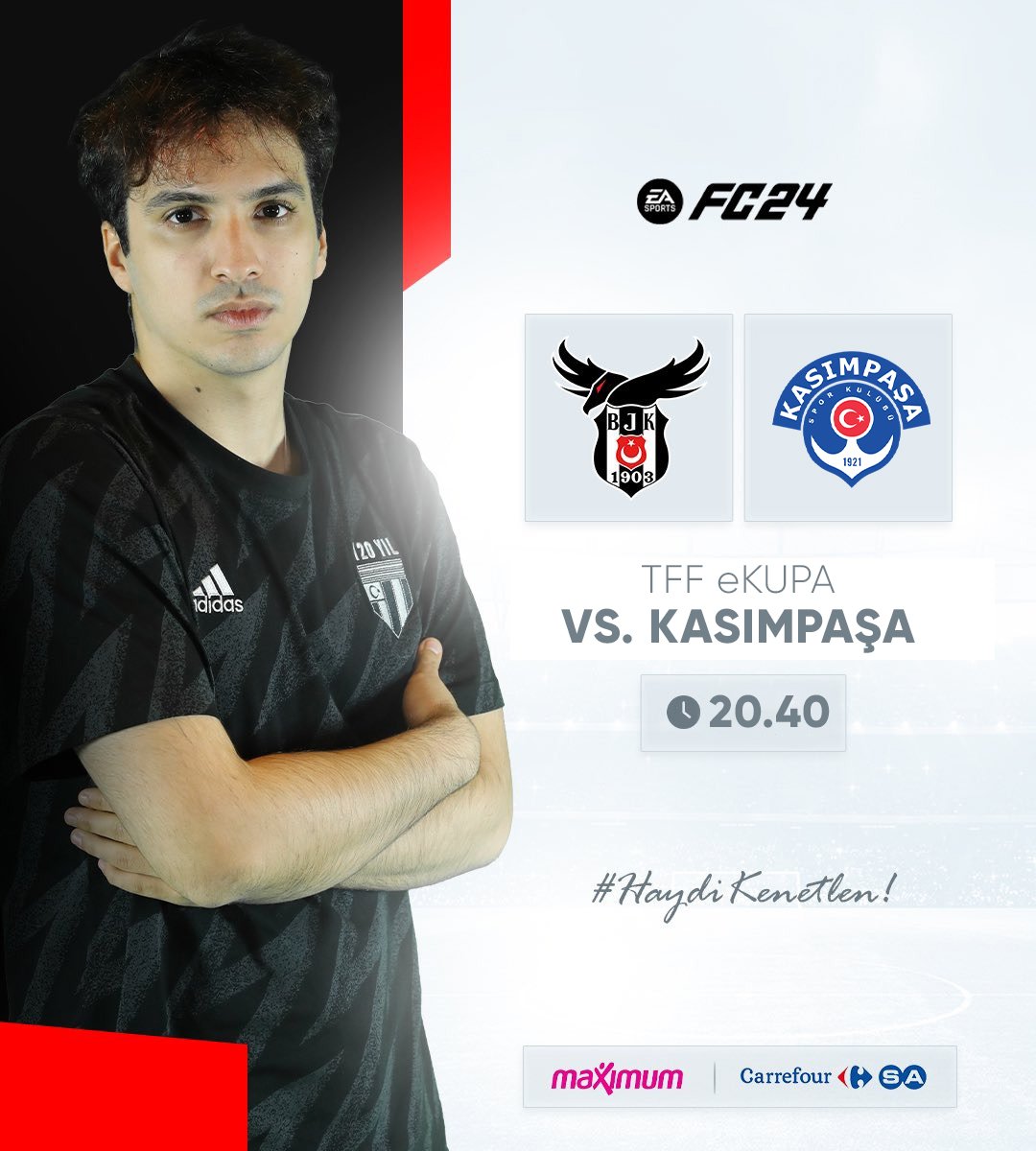 FC24'te GAMEONE eTürkiye Kupası heyecanı devam ediyor! 🔥 B Grubunda 6. maçımıza çıkıyoruz 🦅 🆚 @Kasimpasa_Espor 🕗 20.40 📺 twitch.tv/tivibuspor #eKUPA | @esuperligresmi
