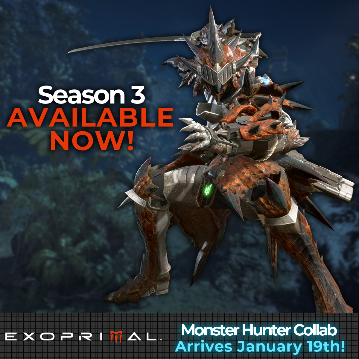 ❗Season 3 - Live Now❗ Exofighters, weclome to Season 3! Prepare for thrilling new combat experiences with: 🟣 New 10-player Boss: Neo Triceratops. 🦾 4 Beta variant exosuits. 🧭 New Map: Jungle. 🧰 New Rigs, modules and more. See you in the wargames!