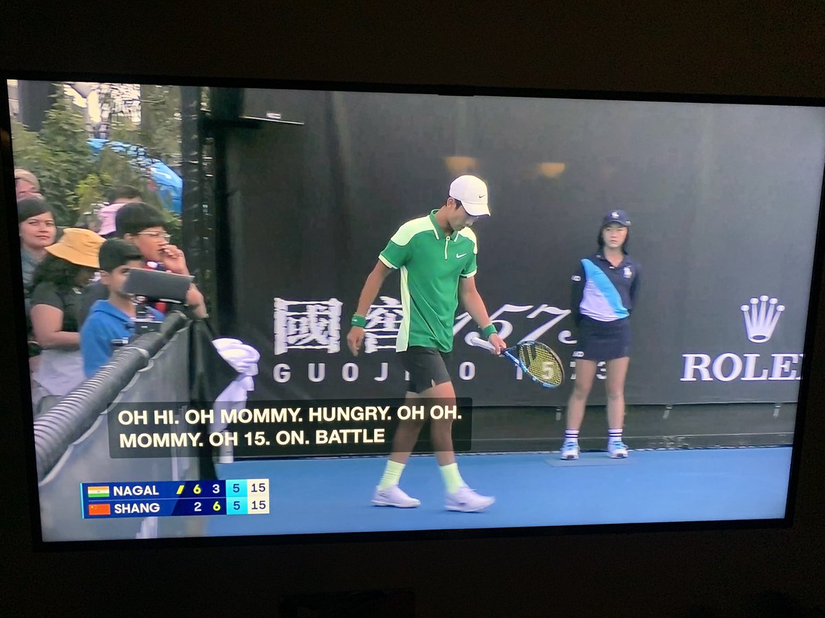 Australian Open captions are either generated by a lousy computer or an excited baby