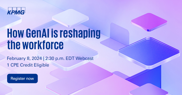 Join this upcoming webcast hosted by <a href="/KPMG_US/">KPMG US</a> on 2/8 as presenters explore real-world examples of how companies are reshaping the workforce using #GenAl. Click to register now! bit.ly/3u7X4cF