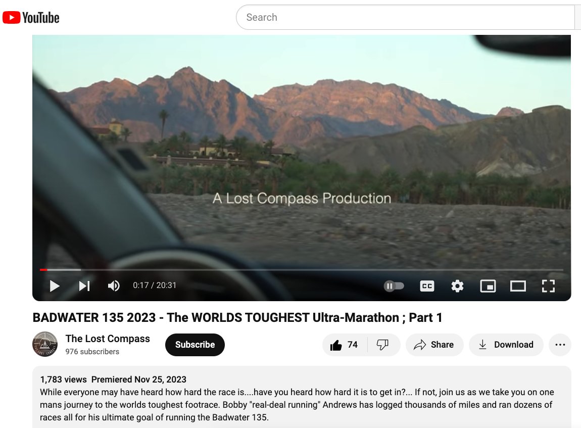 Check out this outstanding video which captures the multi-year effort by 2023 Badwater 135 participant Bobby Andrews to enter the World's Toughest Foot Race! youtube.com/watch?v=YBwg-f…