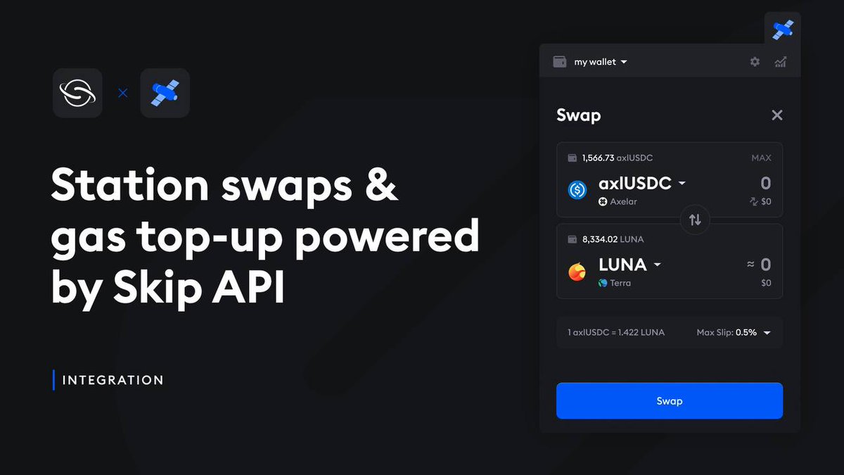 Skip (@skipprotocol) on Twitter photo We're excited to announce our partnership with <a href="/StationWallet/">Station π°</a> for building truly seamless omnichain flows
Let's dive in to see the excellent cross-chain functionality <a href="/StationWallet/">Station π°</a> uses Skip API to power today, & whats coming next We're excited to announce our partnership with <a href="/StationWallet/">Station π°</a> for building truly seamless omnichain flows
Let's dive in to see the excellent cross-chain functionality <a href="/StationWallet/">Station π°</a> uses Skip API to power today, & whats coming next