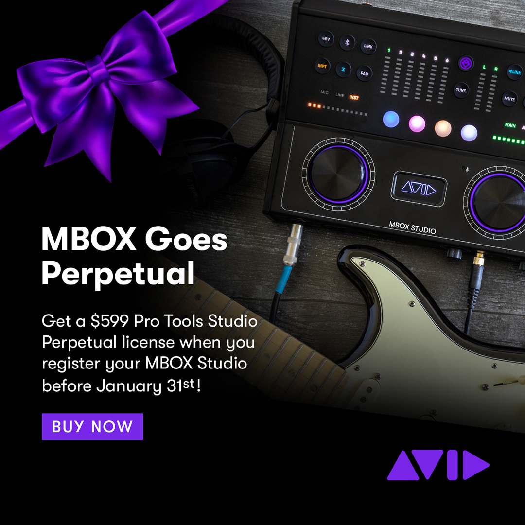 AvidProTools's tweet photo. MBOX Goes Perpetual! Get a Pro Tools Studio Perpetual license when you register your MBOX Studio before January 31, 2024.
▶️ https://t.co/VP3POTRtSo
#mboxstudio #mbox #perpetuallicense #protools #protoolsstudio #limitedoffer #musicproduction #audiogear #avid https://t.co/EdO9bHaZHO