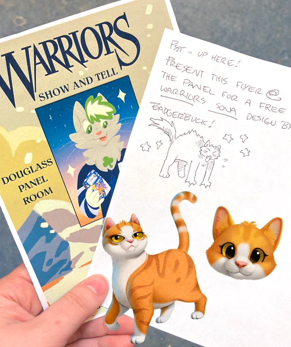 we're so excited to host an inaugural #warriorcats panel at #ANE2024!!  keep an eye out for our flyers around the con, too-a few lucky attendees might find a ticket to a free warriors sona designed by yours truly!