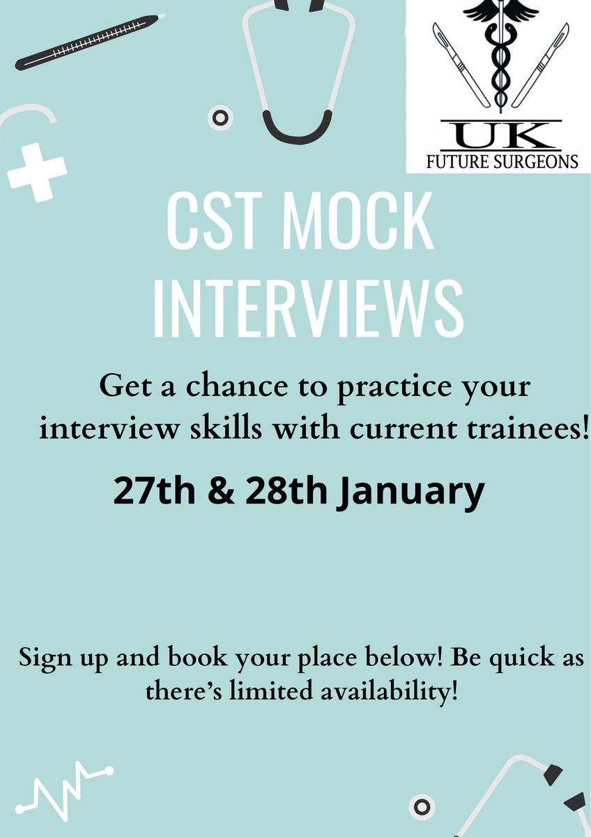 Are you applying for core surgical training? This is an opportunity to practice your interview skills with current surgical trainees.
Register for the event with link below:
😊
forms.gle/exBp9EtuYGKDg3…