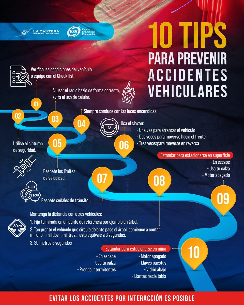 📷📷 ¡Priorizando la Seguridad en La Cantera Desarrollos Mineros! Aquí tienes 10 valiosos consejos para evitar accidentes vehiculares. 📷📷