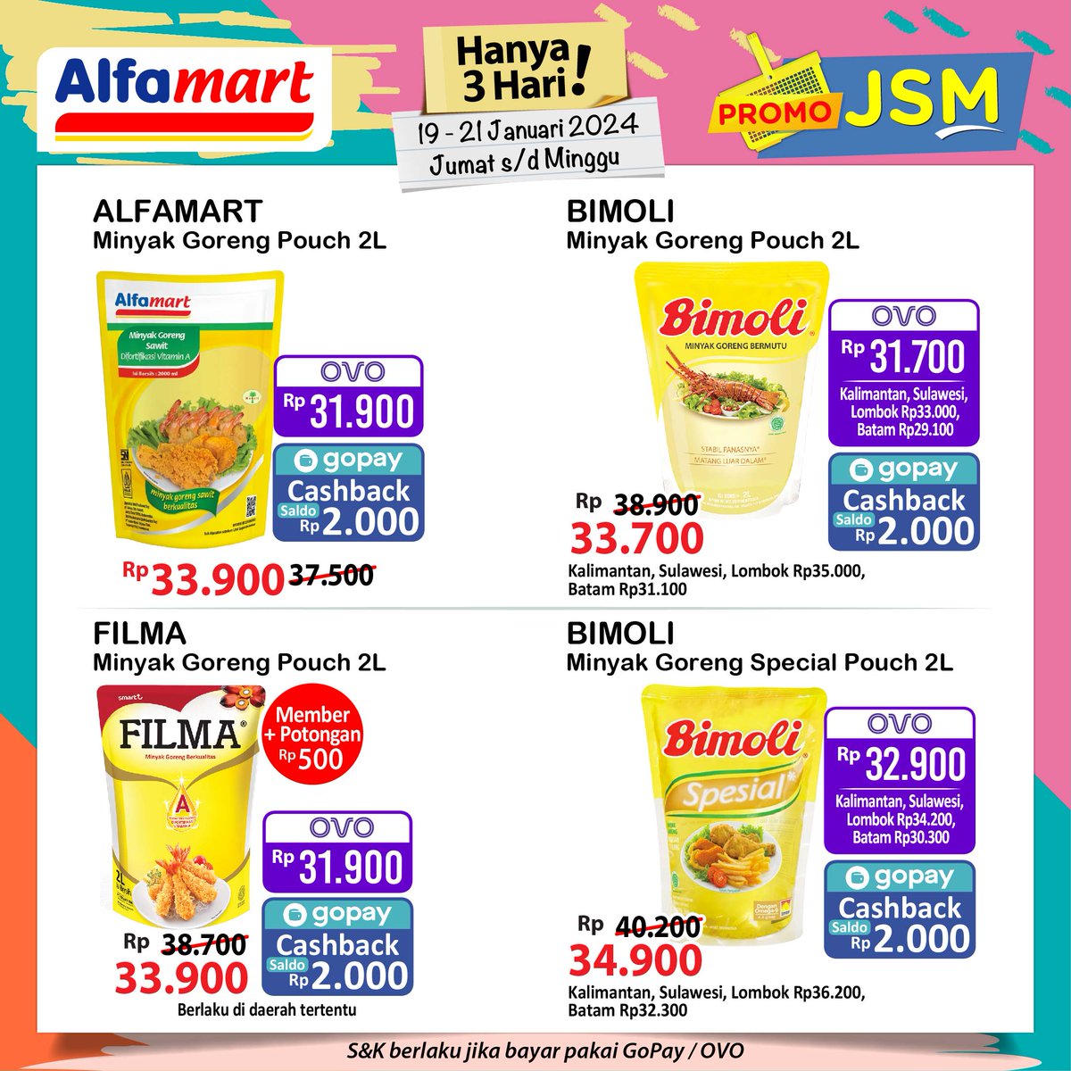 alfamart's tweet photo. ✨ Promo JSM Alfamart penyelamat saat belum gajian dan stock kebutuhan sehari-hari abis 😁

Tapi inget Sahabat, Promonya Hanya 3 HARI AJA lho!!!
Segera belanja kebutuhan dapurmu atau snack favotmu  hanya di #PromoJSMAlfamart

⁣⁣⁣Periode 19-21 Januari 2024 https://t.co/Up2laOMPxg