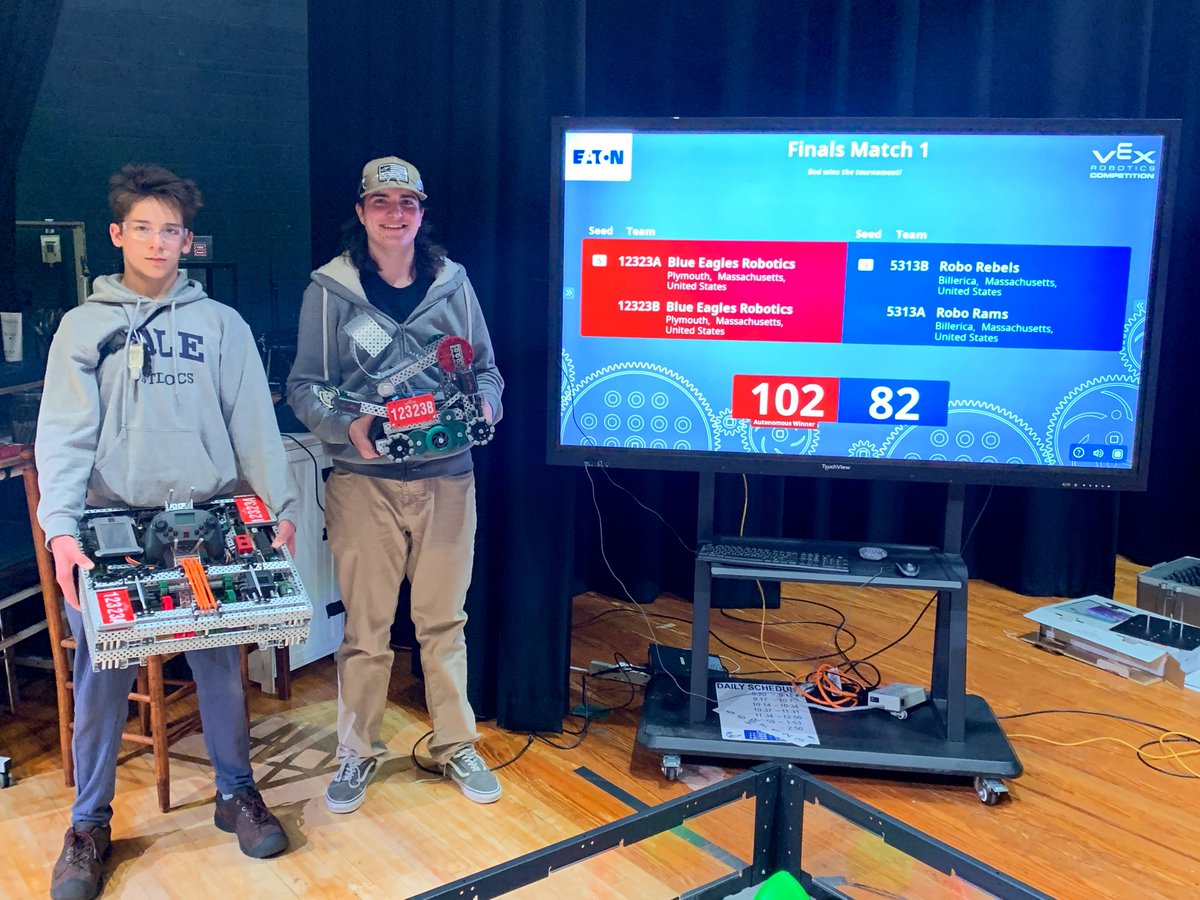 PlymouthSch's tweet photo. 🤖 Congrats to the @PlymouthNorthHS Eagles Robotics Teams @PN_Engineering for winning the Design Award, Excellence Award &amp; Tournament Champs at the @VEXRobotics competition in Mashpee! 🏆 Best of luck at Regionals in February! Read more: https://t.co/G6hSKUpc6Y https://t.co/7Dwb3557pe