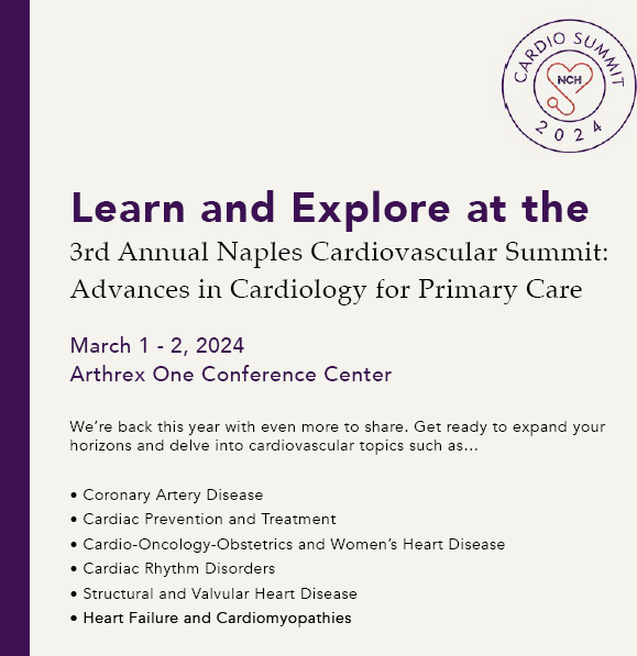 NCHRooneyHeart's tweet photo. We're counting down the days to the #NaplesCardioSummit2024 with @AllinaHealth Minneapolis Heart Institute. Hear from renowned physicians from across the county about the latest advancements in #cardiovascular healthcare. 

View our agenda and register 🔗 https://t.co/N0AHHTdlj2 https://t.co/YMP2dCQOw4