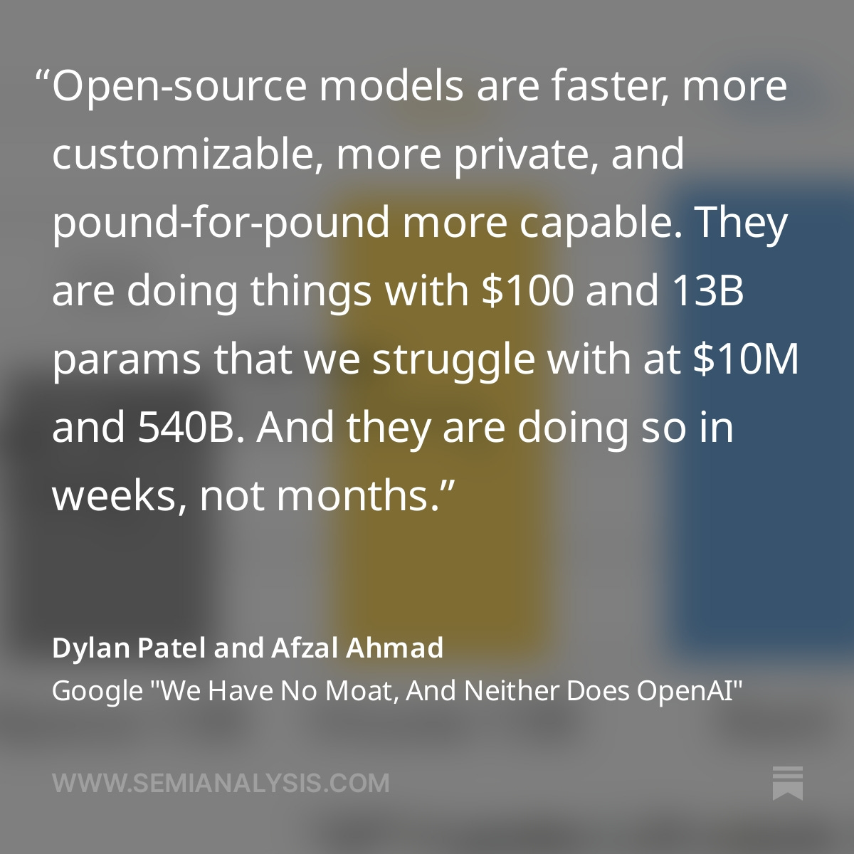 AISaturdays_ES's tweet image. 🔍📜 Se filtró un documento de Luke Sernau, exingeniero de Google, sugiriendo que la competencia entre Google y OpenAI podría beneficiar a la comunidad de código abierto 👥, ya que proyectos open source están logrando avances rápidos 🏃‍♂️. #GoogleVsOpenAI