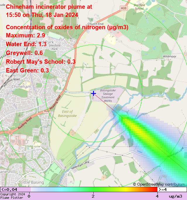 plumeplotter's tweet image. Latest Chineham incinerator plume plot, 15:50 18/01/24 #WaterEnd #Greywell #EastGreen plumeplotter.com/chineham/
