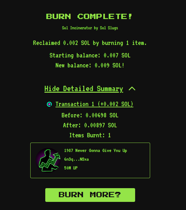 1987UPonSOL's tweet photo. We just burned 50M more and total supply is now 200M $UP 
LFG RICK FAM, WE NEVER GONNA GIVE YOU UP https://t.co/uhhz3GZsc9