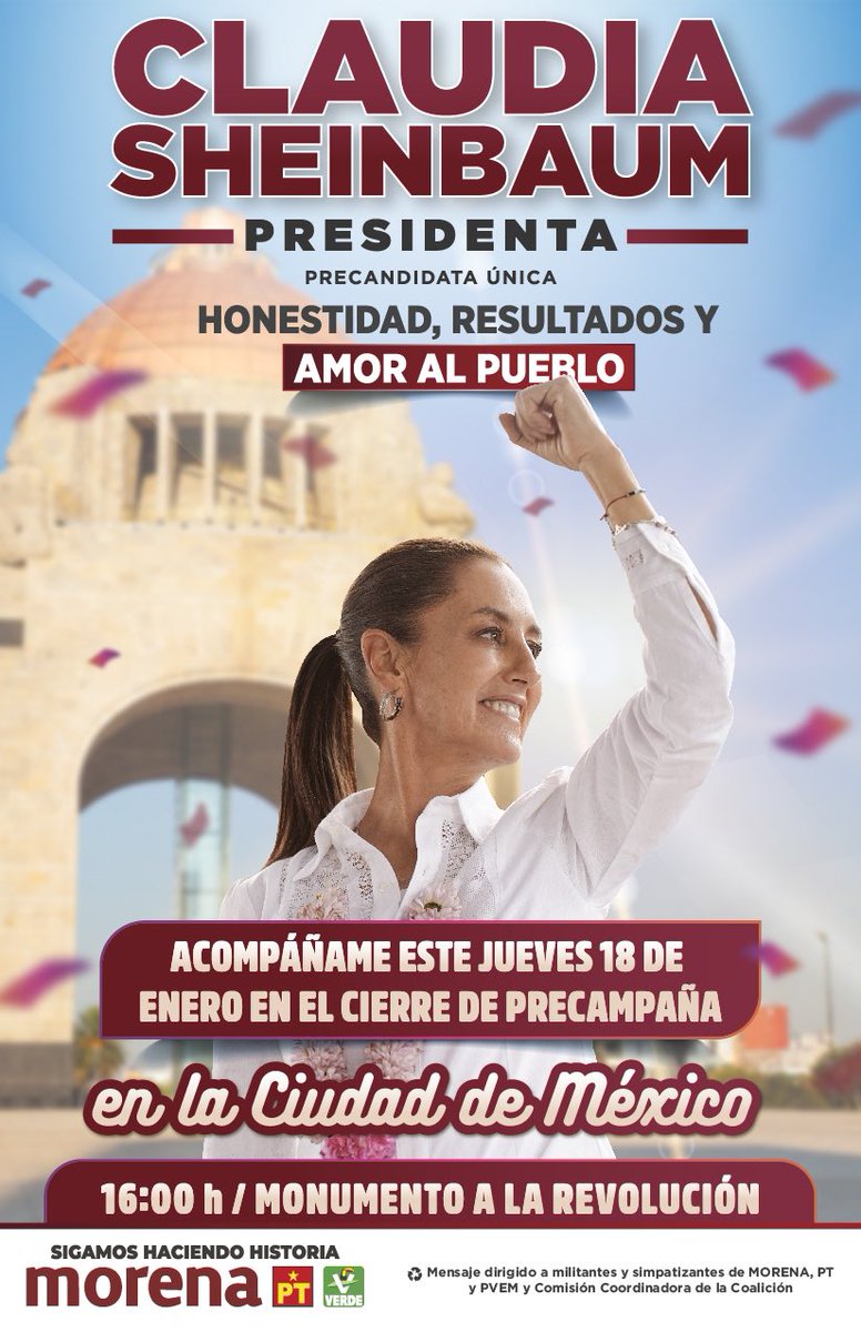 La cita con nuestra lideresa, la Dra. Claudia SHEINBAUM, en el Monumento a la Revolución, para mostrar el musculo del #SegundoPisoDeLa4T con ella, seguimos!!

#Este18deEneroTodosConClaudia 
#TodoMéxicoConClaudia
Monumento a la Revolución
Acapulco