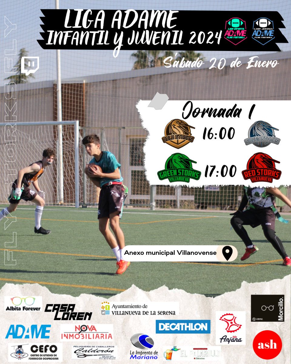 Vva_BlackStorks's tweet photo. ‼️Siguen los findes llenos de #FlagFootball🏈 en Villanueva‼️
⏭️Arrancan la VIII Liga Juvenil e Infantil ADAME.
JORNADA1⃣
🏟️Anexo Municipal Villanovense
🕓 #SilverStorks⚪️ 🆚 #GoldStorks🟡
🕔 #RedStorks❤️ 🆚 #GreenStorks💚
Descubre los 👥 equipos ⤵️
📲https://t.co/tQANZQ1xsb https://t.co/FMMREYxUHu