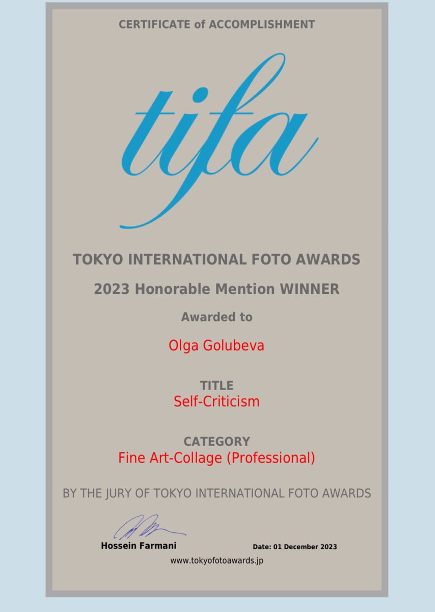 oliago_ph's tweet photo. 🏆🏆🏆 Tokyo International Foto Awards 2023. Thanks for you choice
#NFT #objkt #objktcom #objktnft #foundation #nftcolectors #nftart #nftgallery
#artphotography #photographernft #vr #Metaverse #ourvirtualfuture
#vogue #oliagoph #oliagoai
#aiartgenereted #artcollages https://t.co/ZWkUBji4zj