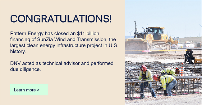 Congratulations to Pattern Energy who closed an $11B financing of SunZia Wind and Transmission—the largest clean energy infrastructure project in US history. We are honored Pattern Energy chose DNV for technical due diligence to support this project. patternenergy.com/pattern-energy…
