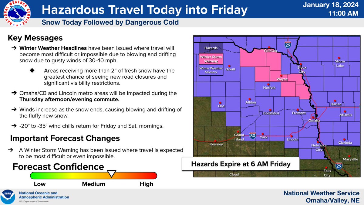 Updated and upgraded. The winter weather advisory has been elevated to a WINTER STORM WARNING for parts of northeast Nebraska. Don't let the minor snow totals fool you, with strong winds, travel will be difficult to impossible at times tonight.