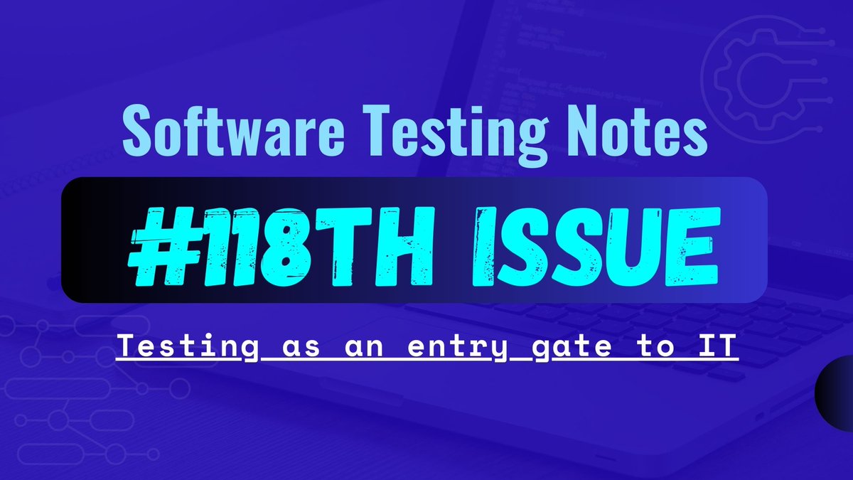 Hello everyone! 👋 The 118th issue on #SoftwareTesting is out. 👉 softwaretestingnotes.substack.com/p/issue-118-so… Great articles and resources by @filip_hric, @qahiccupps, @TestAndAnalysis, @al8xr, @pgrizzaffi, @Hardikchotaliya and more ! 👏 #QA #testing