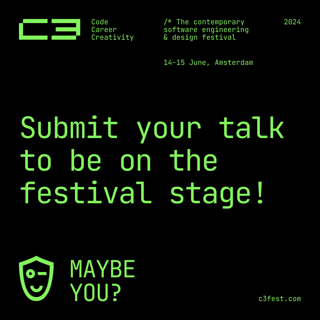 c3devfest's tweet photo. ๐Join the excitement as a speaker at C3, the contemporary software engineering and design festival!
Your talk topic should be relevant to the coding, career & creativity topics!
Submit your proposal now via the link provided in the thread ๐ https://t.co/mxebLmkeYA