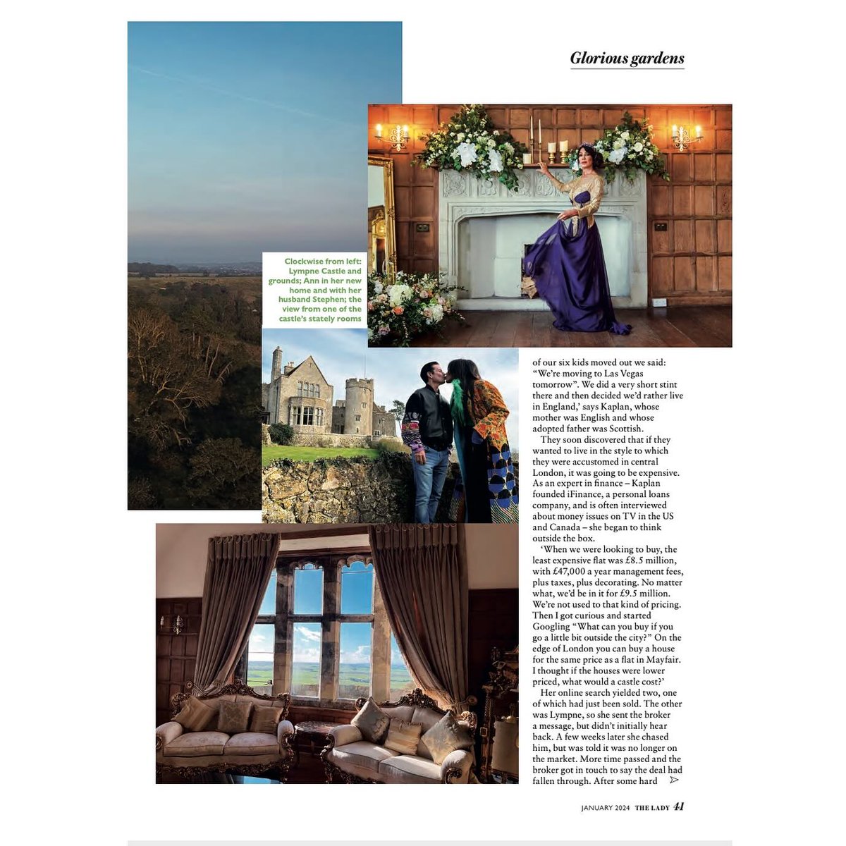 AnnKaplan_OwnIt's tweet image. Proud to be featured in #TheLadyMagazine, England. Thank you, Ciar Byrne, for the opportunity. On stands now (January 2024). #featurearticle #lympnecastle #castleweddings #unitedkingdom