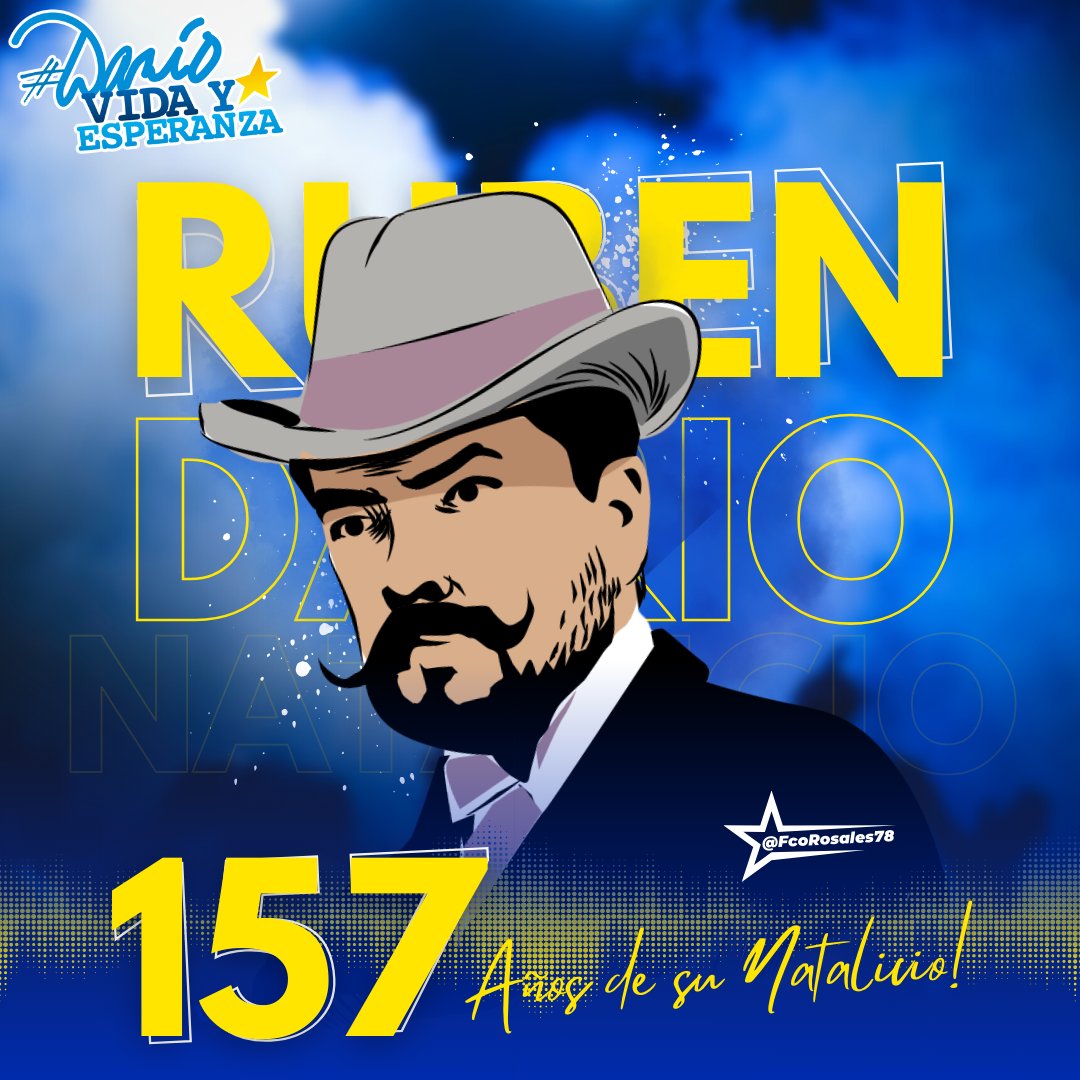 Hoy #18Enero celebramos a #RubenVidayEsperanza, 157 años de su natalicio. Nuestro máximo poeta, orgullo de nuestra Nicaragua bendita y siempre libre.

<a href="/Amanecerabz/">#TodosSomosDaniel🇳🇮Amanecerabz</a> <a href="/Atego16/">@🅰🆃🅴🅶🅾 🇳🇮</a> <a href="/corpav_m/">Carnitas Sandinista ❤🖤❤🇳🇮</a> <a href="/esbeltania/">Esbeltania</a> <a href="/jcsankings/">Juan Carlos Sánchez</a> @Joel190779 <a href="/Elleon19julio79/">El León</a> <a href="/RDRFSLN_/">RDRFSLN_🇳🇮❤🖤</a> <a href="/MaryuriRG/">𝗠𝗮𝘆𝘂 🇳🇮</a> <a href="/Bely_Perez2/">Bely Perez 🇳🇮</a> <a href="/Ge_Sus26/">Gema_Susan🤓✏🦁💙</a>