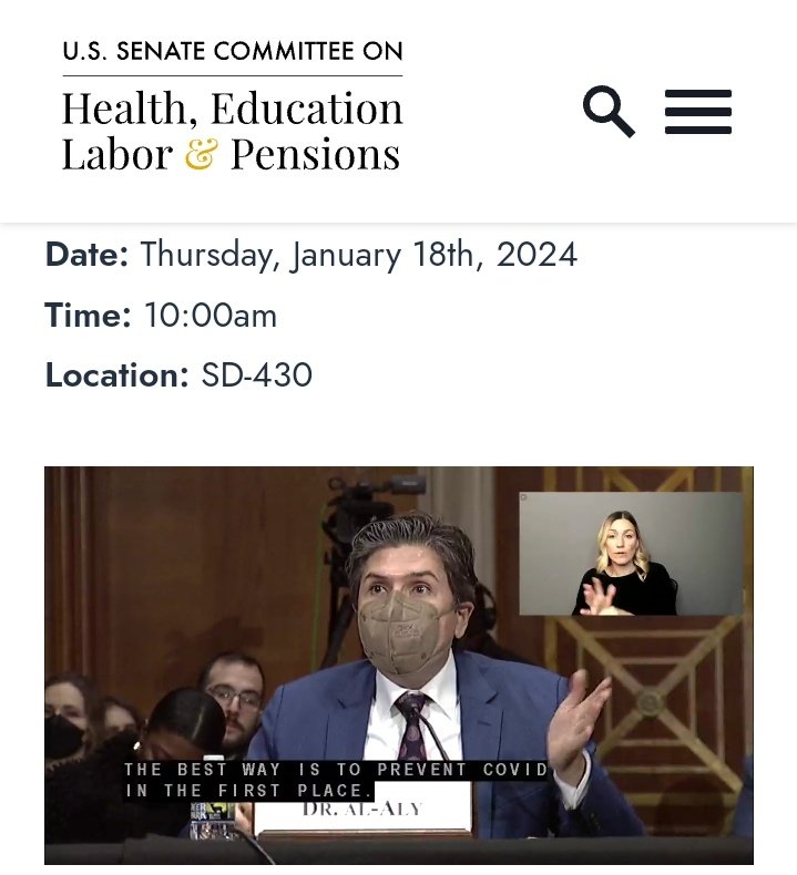 lgoshen's tweet photo. "The best way to prevent #LongCovid is to prevent Covid in the first place."
Dr. @zalaly at the U.S. Senate Committee on Health, Education, Labor & Pensions (@BernieSanders)
#PreventLongCovid
#FreeMasks
#CleanTheAir
#MasksInHealthcare https://t.co/1MvTIJuksh