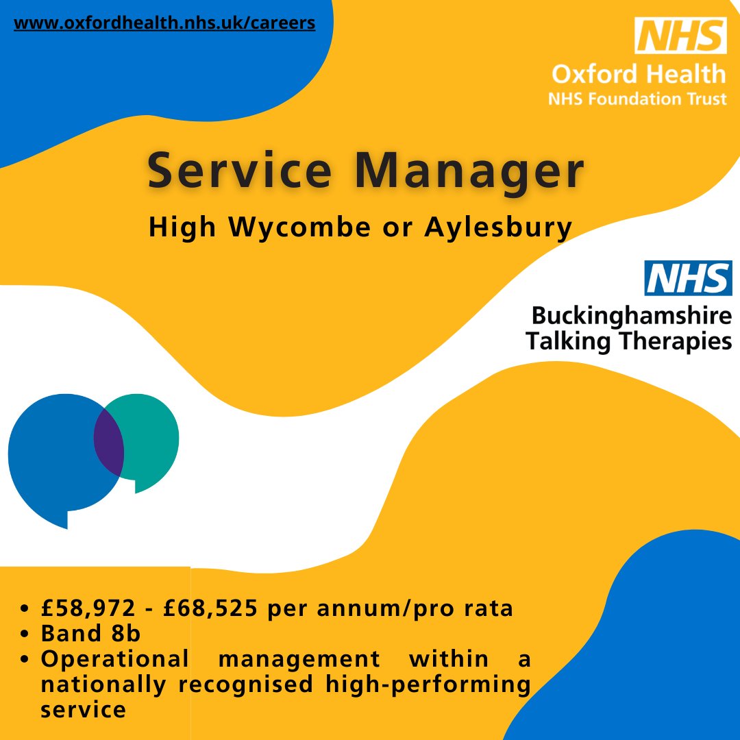 OHFTCareers's tweet image. Are you looking to grow your leadership and management experience in a vibrant, inclusive, and innovative nationally recognised high performing service?

📅28th January
💻 loom.ly/e_G05n4

#BuckinghamshireTalkingTherapies #OperationalManagement #Aylesbury #HighWycombe