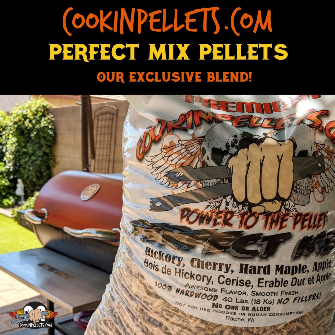 Cookinpellets.com Perfect Mix Pellets is an amazing blend of hickory, cherry, hard maple, and apple hardwoods. This exclusive blend is ideal for long or short smokes making it great for everyday use! #pelletgrilling cookinpellets.com/product/40-lbs…