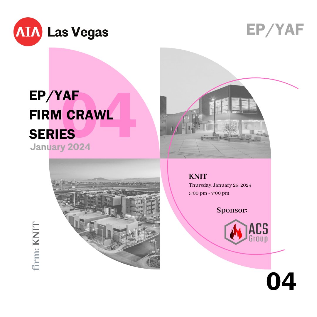 Join us for the AIA Firm Crawl this January 25th at 5pm as we tour KNIT's office! Get an inside look at their innovative designs and mingle with architects and students. This event is open to AIA members and students interested in architecture careers

aialasvegas.org/event/epyaf-fi…
