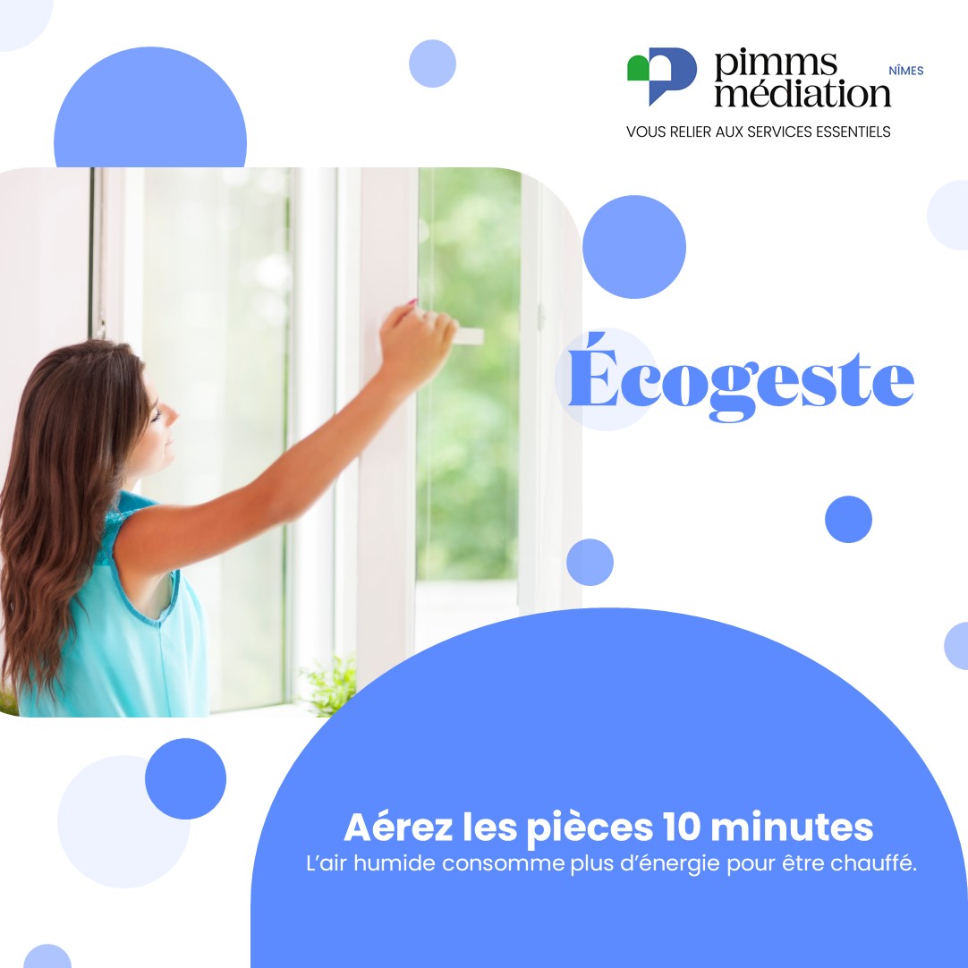 PIMMS_de_Nimes's tweet photo. 🌎 ECOGESTE 🌎
Aérer les pièces 10 minutes par jours. 🏠
Ouvrir grand vos fenêtres pendant 5 à 10 minutes tous les jours est la manière la plus efficace de renouveler suffisamment l’air des pièces sans refroidir la maison.
#pimmsmediation #nimes #ecogeste #mediation #énergie https://t.co/4QgWZsZDUI