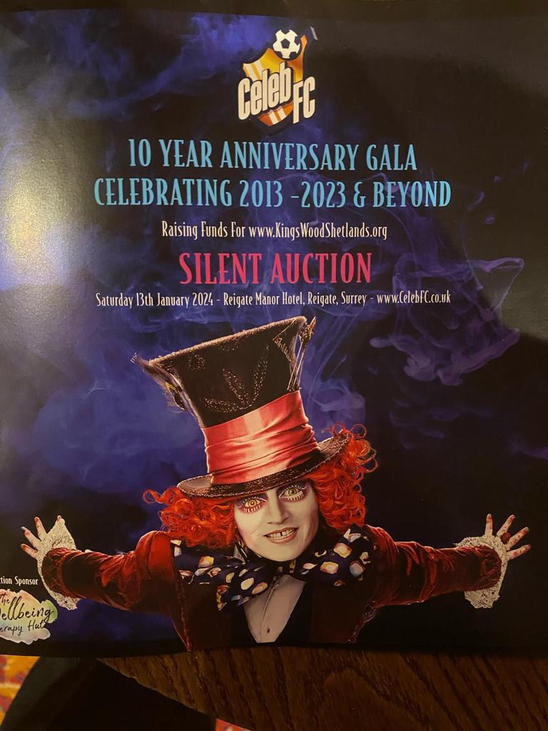 What an enjoyable Gala evening at Reigate Manor thanks for the lovely food. Hosted by Celeb FC celebrating their 10 year anniversary, who put on a great event to raise funds for Kingswood Shetlands &amp; Friends
