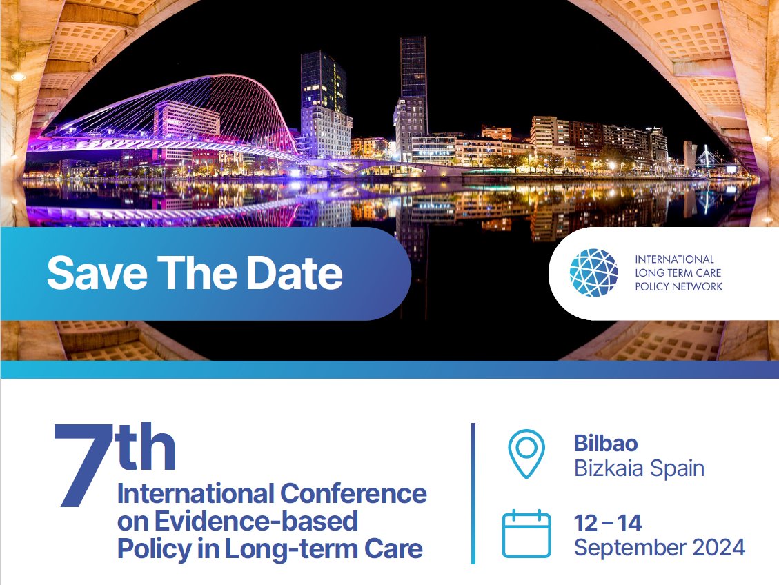 ILPN (@ilpnetwork) on Twitter photo REMINDER: The next ILPN conference is happening this September in Bilbao! 📢
Together with the local government of <a href="/Bizkaia/">Bizkaiko Foru Aldundia/Diputación Foral de Bizkaia</a>, we will be bringing academics, policymakers and experts together to debate the latest evidence in #LongTermCare.
SAVE THE DATE: 12-14 SEPTEMBER 2024 REMINDER: The next ILPN conference is happening this September in Bilbao! 📢
Together with the local government of <a href="/Bizkaia/">Bizkaiko Foru Aldundia/Diputación Foral de Bizkaia</a>, we will be bringing academics, policymakers and experts together to debate the latest evidence in #LongTermCare.
SAVE THE DATE: 12-14 SEPTEMBER 2024