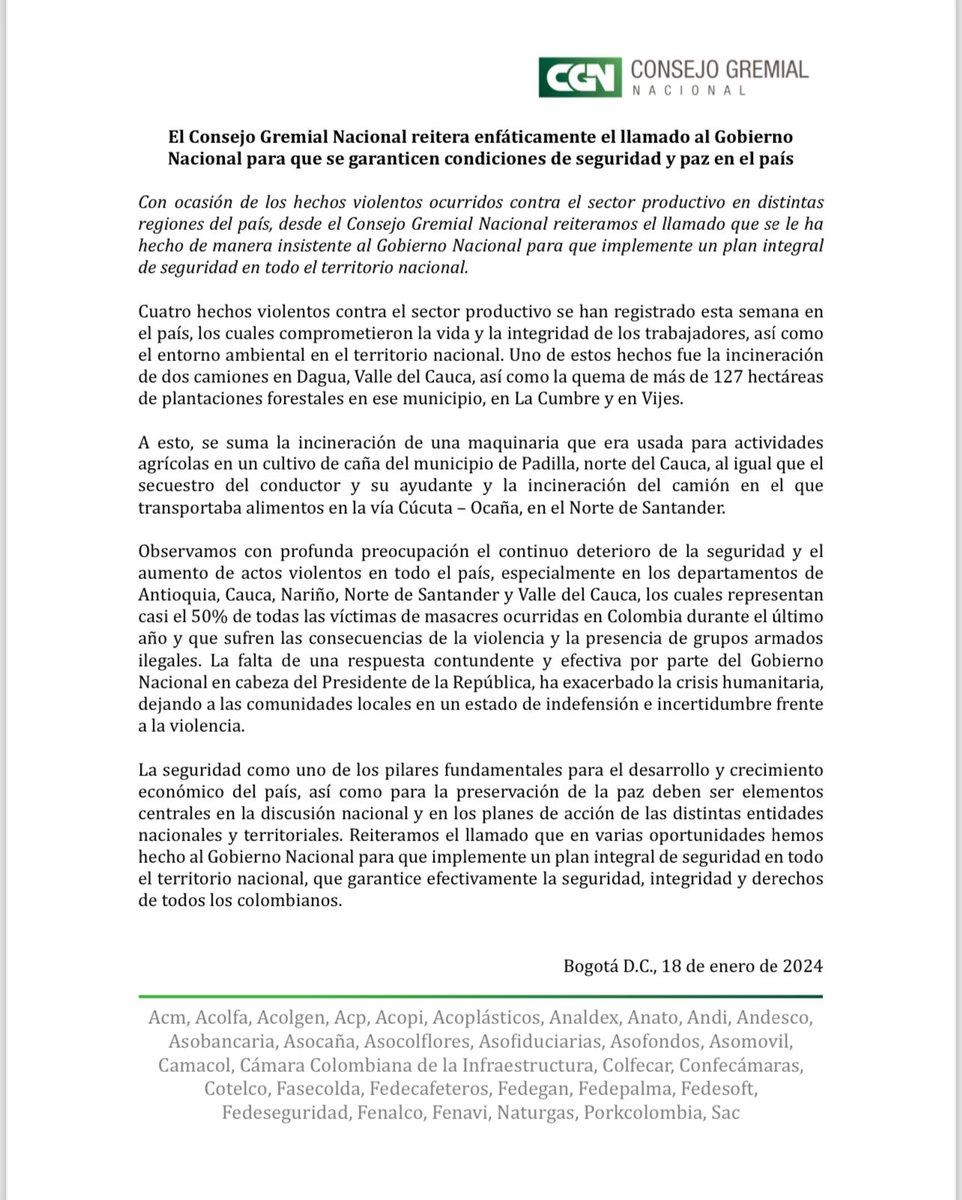 BruceMacMaster's tweet photo. El Consejo Gremial expresa su profunda preocupación por el continuo deterioro de la inseguridad y el incremento de actos violentos que afectan a la población y a las actividades económicas https://t.co/eWLvVqmUYF
